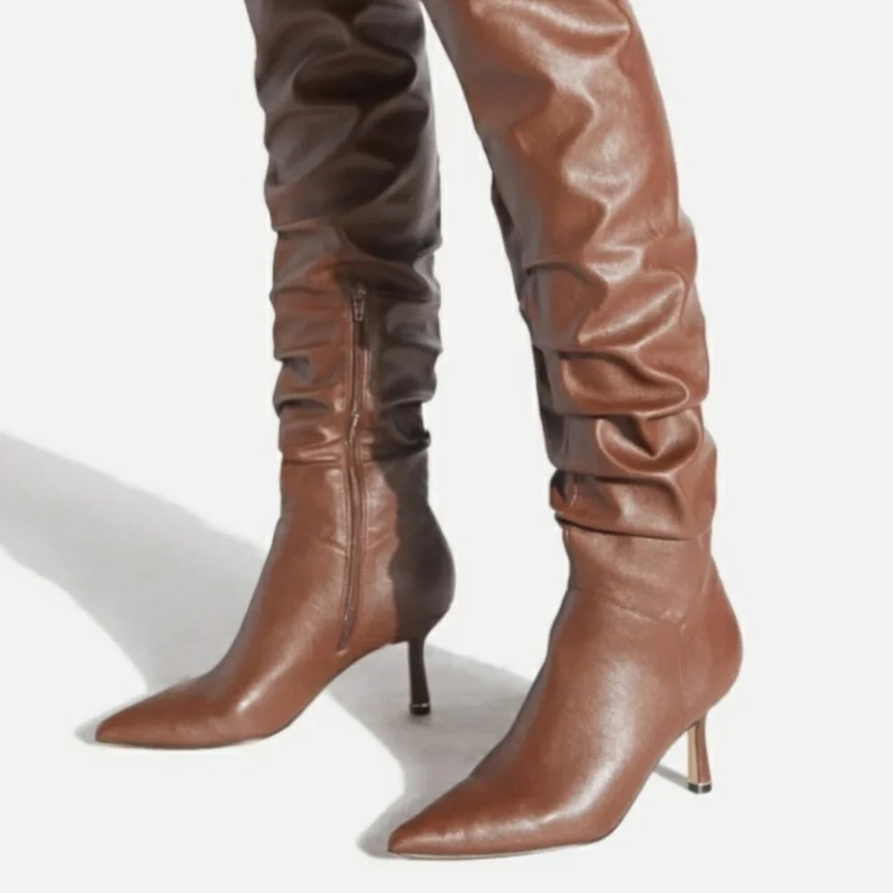Meya Scrunch Boot Over the Knee Slouchy Stiletto Heels Sz 7